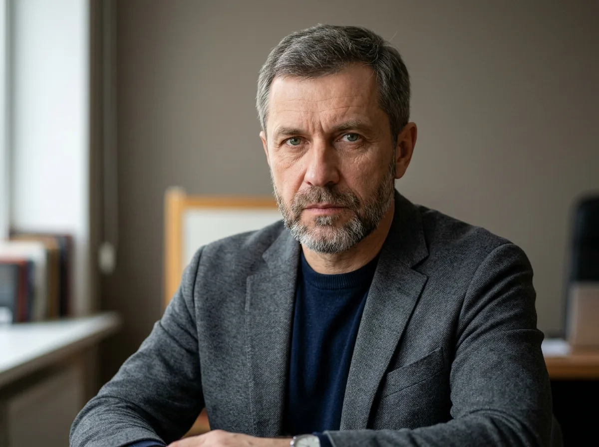 Аватар мужчины по имени Александр, лет 45, серьёзный взгляд, нейтральный фон